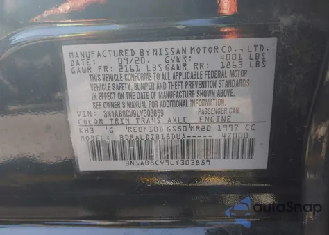 2020 Nissan Sentra Sv Xtronic Cvt from USA, damaged, VIN 3N1AB8CV9LY303859